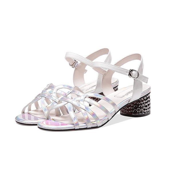 

dress shoes lucyever 2021 summer women silver gladiator sandals round heels ladies ankle strap casual wild rome woman, Black