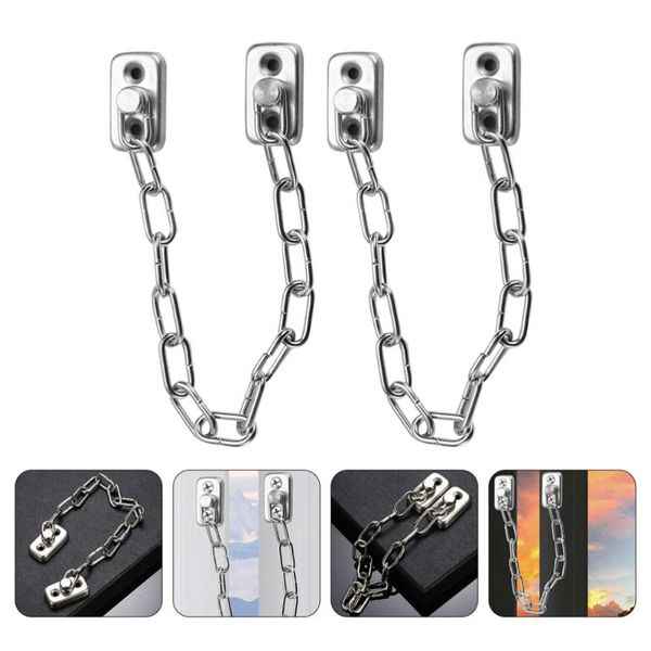 

door catches & closers 2pcs household locks stainless chain window protection (silver)