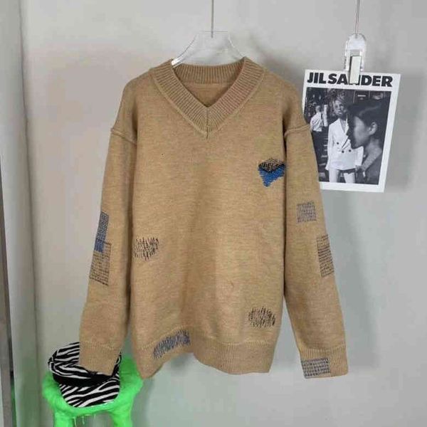 

men's sweaters embroidery ader error v neck sweater men women heavy fabric wool pullover sweatshirt e18y, White;black