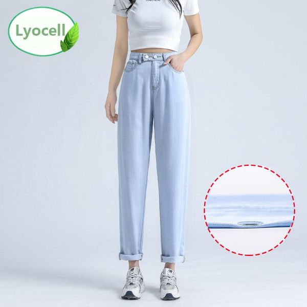 

women's jeans 100% lyocell ladies harem pants summer thin soft high-quality stretched fabric fashion straight elastic waist tencel, Blue