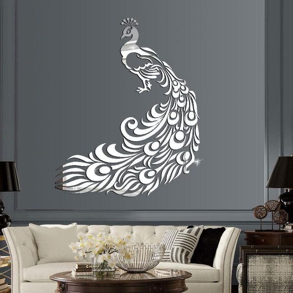 

mirrors peacock wall mirror stickers diy decorative painting self adhesive acrylic 60x48cm for home living room large art ornaments