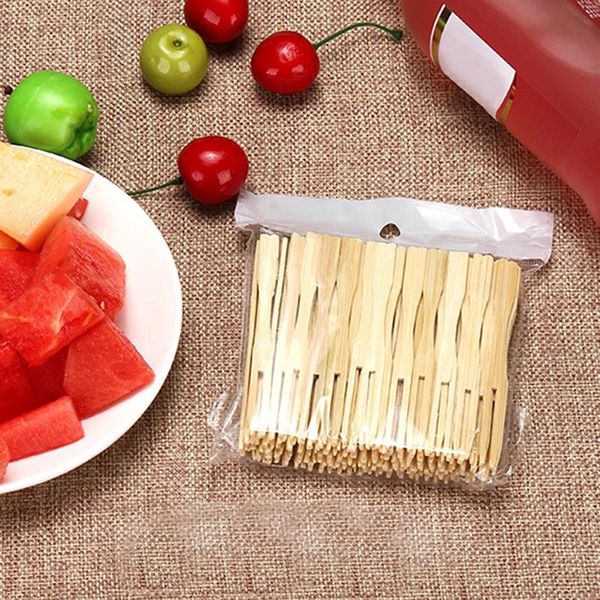 

forks 100pcs bamboo cocktail bbq fruit pick beige 9cm stick skewers