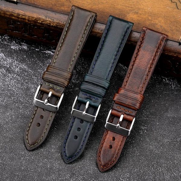 

watch bands hand-made leather watchband 18 20 22mmoily strap gray-brown blue layer, Black;brown