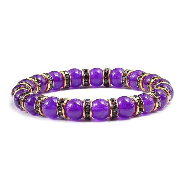 Style Bracelets d'amitié en calcédoine violette Bracelets strass Bracelet de perles naturelles femmes métal Yoga bijoux accessoires perlés, brins