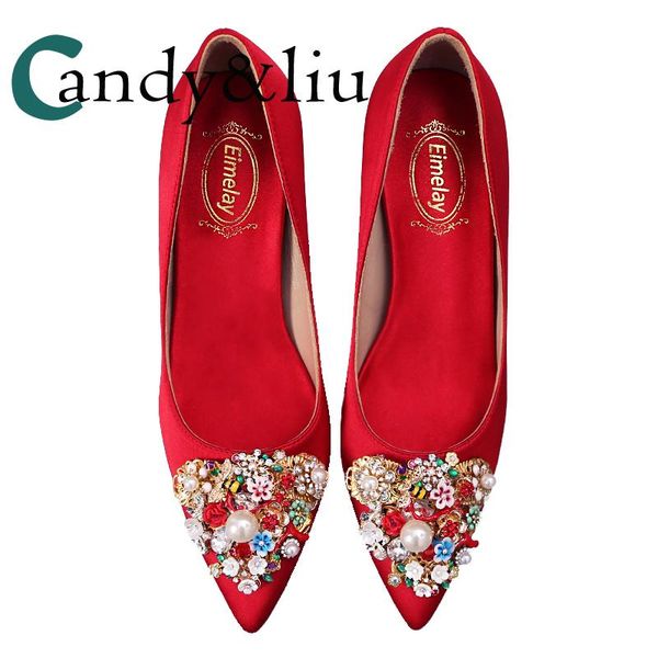 

red wedding shoes cyrstals and rhinestones women pumps for bridal bridesmaid evening dress party banquet reception pointed toe, Black