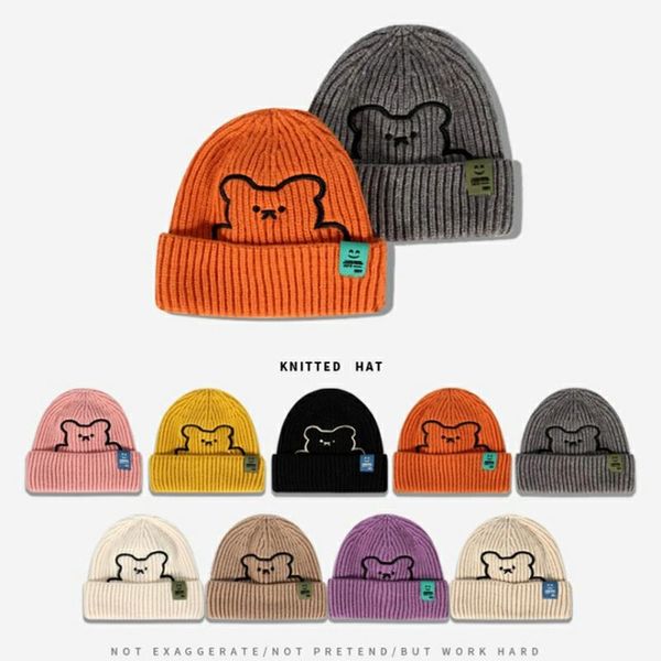 

beanies 2021 fashion all-match girl cute bear embroidery woolen hat women winter thick warm knitted ear protection beanie