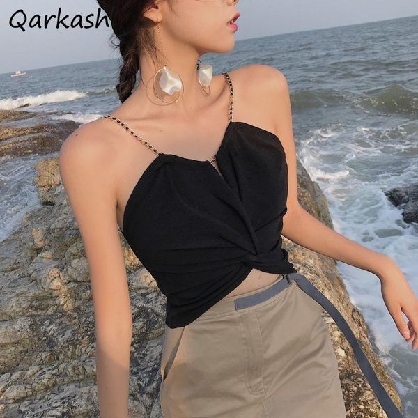 

women's tanks & camis camisoles women cropped stylish ins college elegant solid spaghetti strap high street temperament feminino s, White
