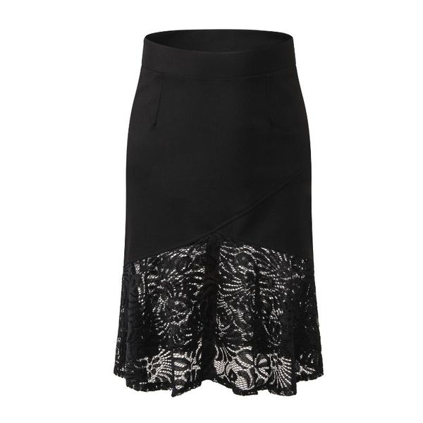 

skirts female bag hip half body high waist lace stitching fishtail wild slimming large size step skirt s-5xl, Black