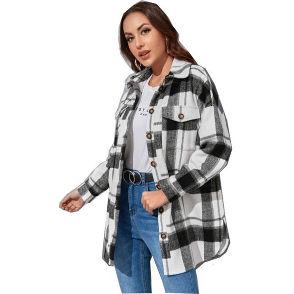 

long sleeve casual loose plaid shirt, Black;brown