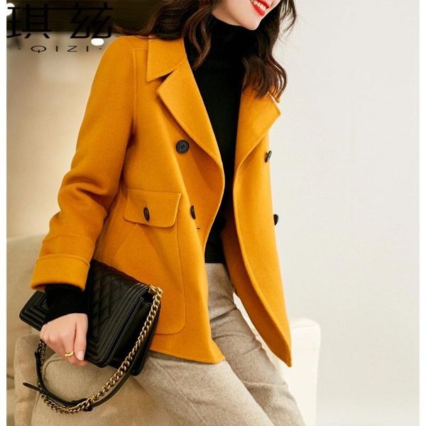 

women's wool & blends spring autumn women jackets woman high street loose short coat fashion double breasted elegant work office jacket, Black