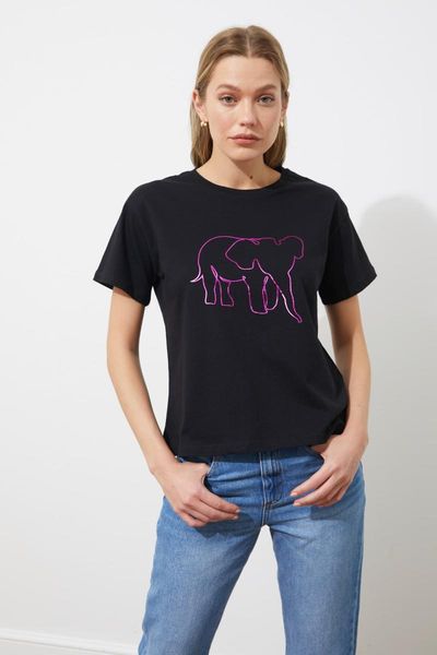 

women's t-shirt trendyol printed semifitted knitted twoss21ts1261, White