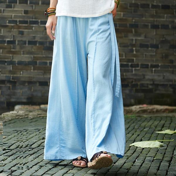 

capris autumn pantalon femme cotton and linen of women original long retro national plus size leisure pants, Black;white