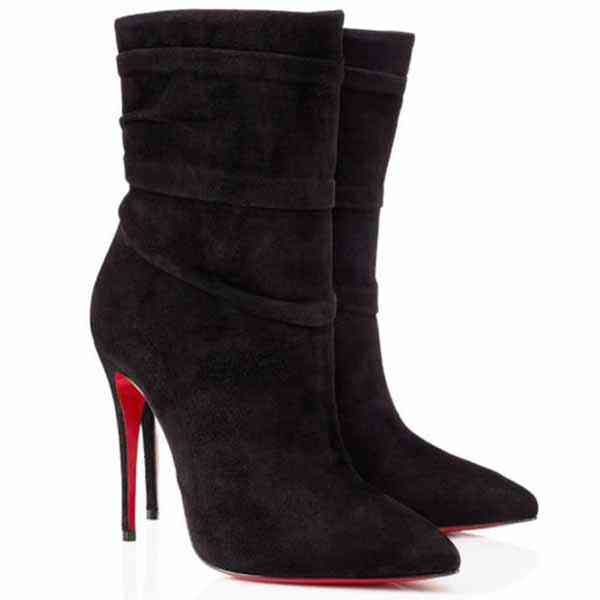 

boot women ankle red bottom female pumps short boots black suede velours booties ishtar lady winter dress shoes pointed toe thin heel