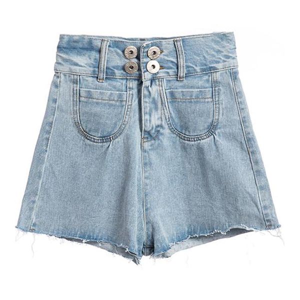 

denim shorts for women 2021 summer cotton loose high waist tassel pants fashion double button female women's jeans, Blue