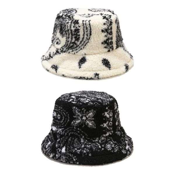 

wide brim hats lamb wool winter fall plush hat graffiti warm fisherman casual fit for home trend basin lover, Blue;gray
