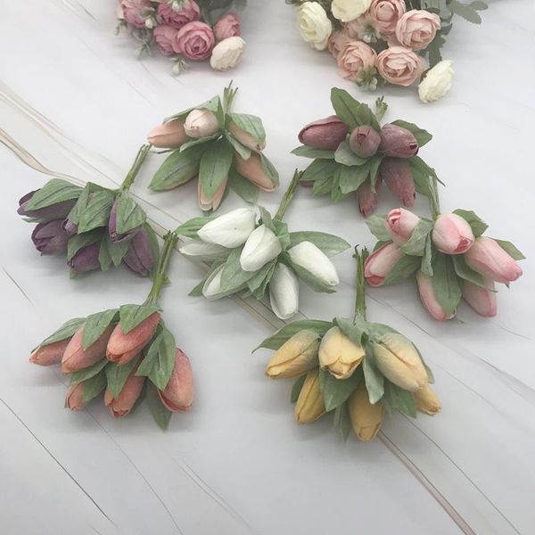 

decorative flowers & wreaths 6 pcs imitation tulip bouquet green leaf plant small flower pot arrangement home decoration accessories