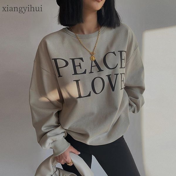 

loose letter print pullover sweatshirts greygreen color fashion long sleeve womens thick cotton sweatshirt women's hoodies, Black