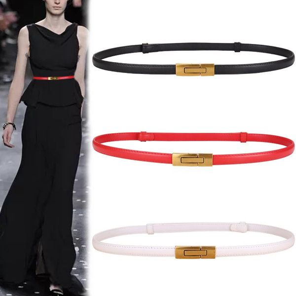 

belts women's genuine leather thin waist belt for dress, Black;brown