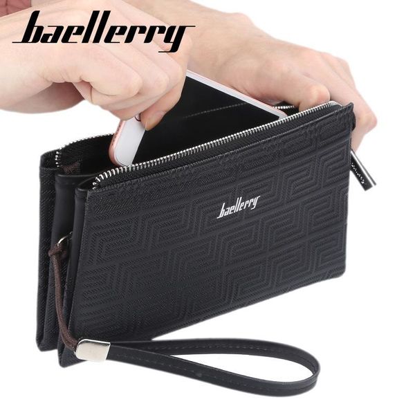 

wallets long men's wallet multifunctional korean mobile phone bag double zipper clutch handbag, Red;black