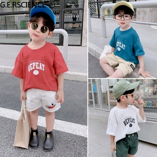 

2022 new summer childrens middle and small boys clothes casual short-sleeved t-shirt trend, Blue