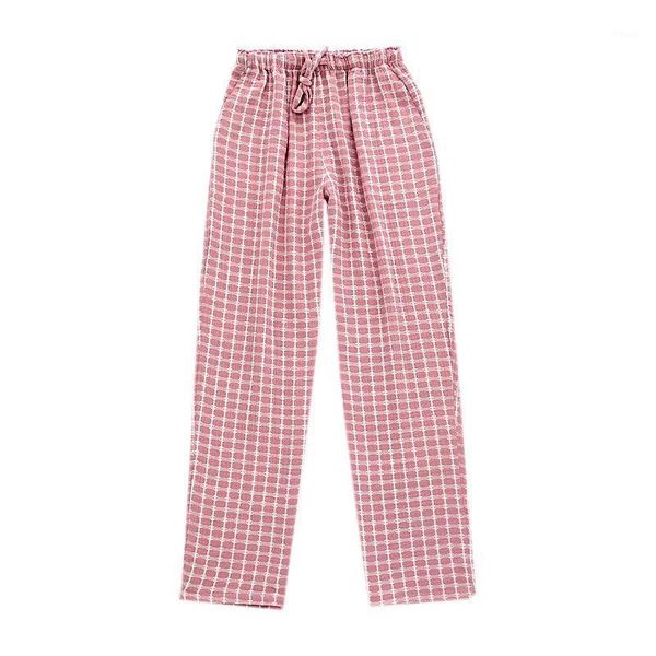 

bottoms womens and men's home pants plus size couple pajamas simple plaid style casual cotton gauze four seasons women's sleepwear, Black;red