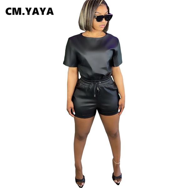 

faux leather active sweatsuit vintage women's tracksuit t-shirts and shorts streetwear matching two piece outfits, Gray