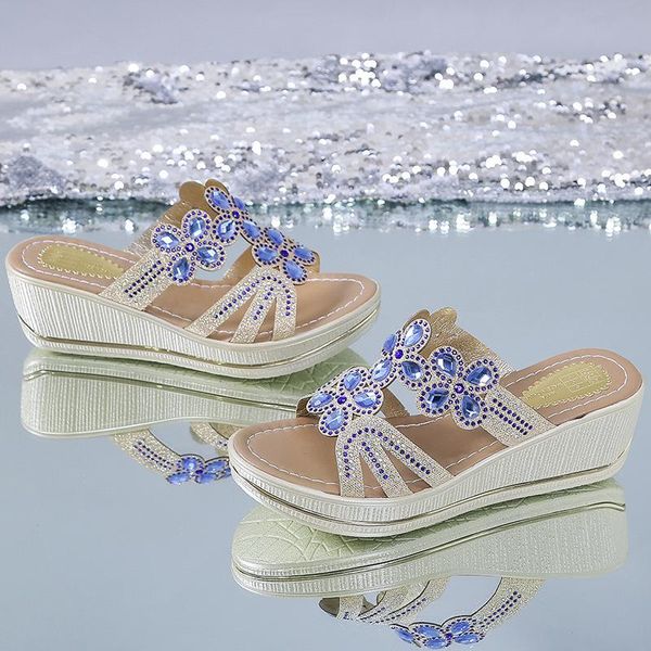 

sandals woman shoes slippers summer wedges pumps high heels slip on bling crystal fashion gladiator flip flops, Black