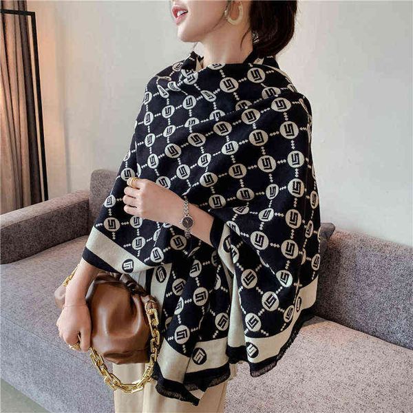 

scarves 2022 letter autumn winter warm scarf medium long decorative imitation cashmere double-sided thickened outer shawl, Blue;gray