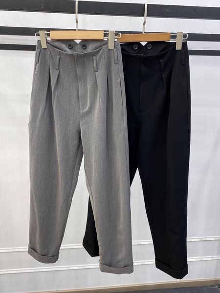 

women ankle-length pants solid color rolled office lady trousers with pockets women's & capris, Black;white