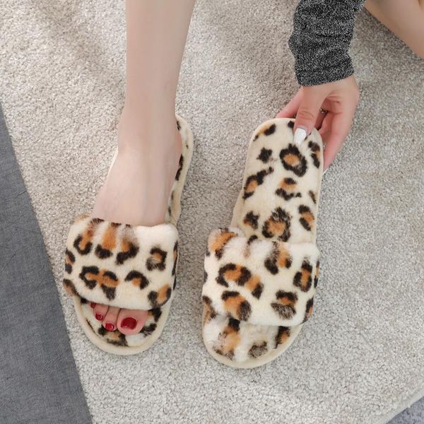 

fashion winter women home slipper short plush warm lightweight comfortable female cotton slippers leopard print indooor, Black