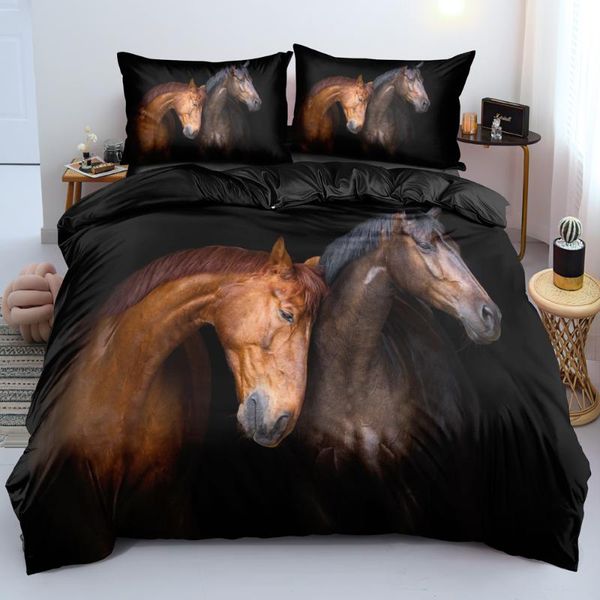 

bedding sets 3d black bedclothes horse quilt cover set animal comforter covers pillow sham king  super twin double size 160*200cm