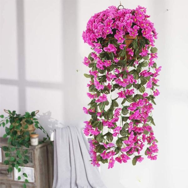 

decorative flowers & wreaths artificial violet wall hanging flower simulation vine plant basket decoration valentine's day wedding