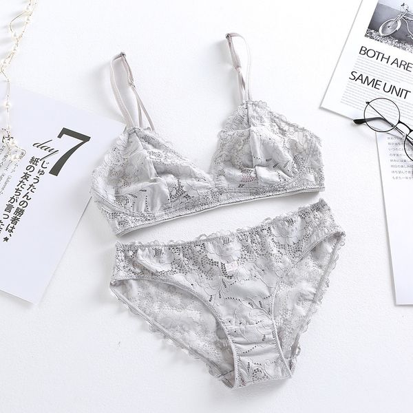

bra set rimless triangle cup lace back suit underwear 16417, Red;black