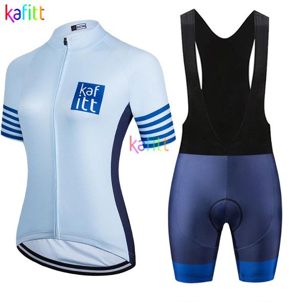 

racing sets kafiwomen's short sleeve cycling jersey bib pants 2021 breathable outdoor go pro team quick drying maillot mujer summer, Black;blue