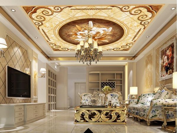 

wallpapers home decoration sky ceiling wallpaper european-style garden flower 3d zenith murals