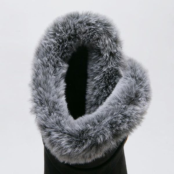 

boots sooneeya plush over turn fur snow women soft sole metal design mother shoes lazy slip on woman short walking, Black