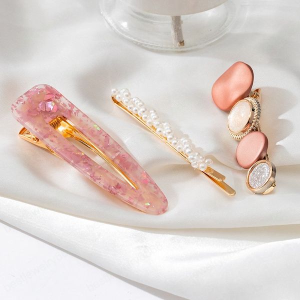 

korean color crystal barrettes hair accessories bb clip ins pink headdress summer hairpin female geometric, Golden;silver
