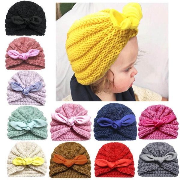 

caps & hats 1pc born knit cotton cute baby boy girl knitted turban knotted winter keep warm beanie headwear sombrero, Yellow