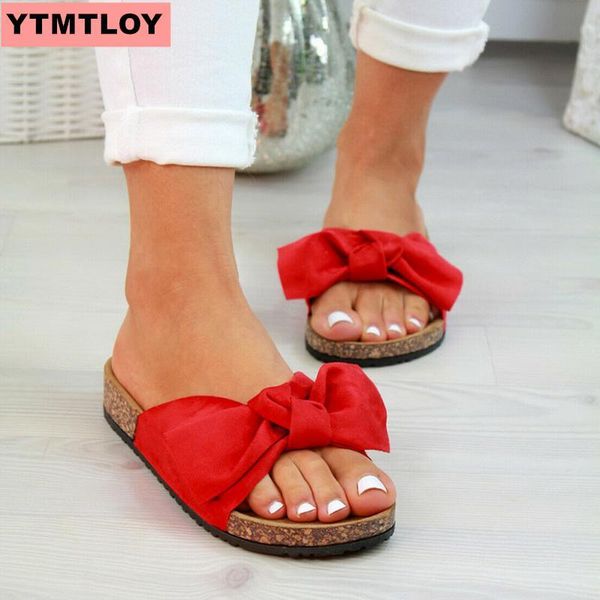 

slippers wild bow suede open toe female candy-colored pvc flat heel women sandals beach 36-43, Black