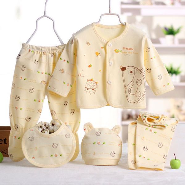 

clothing sets 5pcs set born baby boy girl 2021 winter warm fashion cartoon long o-neck sleeve +hat+pants +bib outfit children's outfits, White