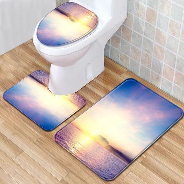 

bath mats beach scenery bathroom mat three-piece carpet toilet set door non-slip