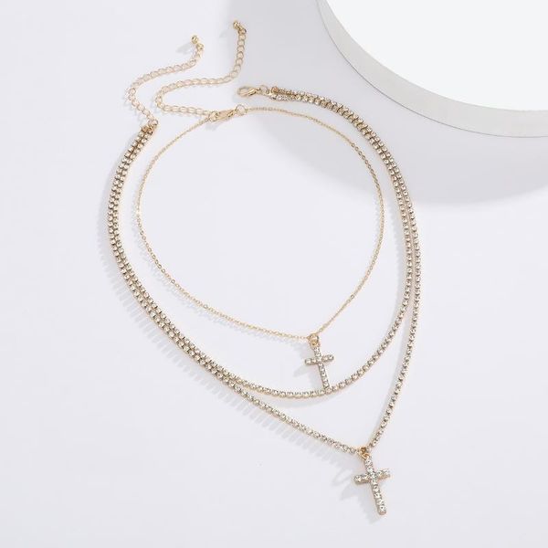 

pendant necklaces gold color inlaid hao stone necklace for women multi-layered jesus cross clavicle luxury jewelry, Silver