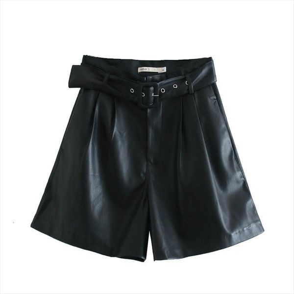 

winter orange color pu womens shorts bermuda faux leather belted, White;black