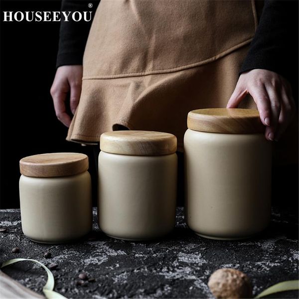 

storage bottles & jars solid color ceramic sealed jar grains cereal tea coffee beans spices can bottle tank kitchen food container organizer