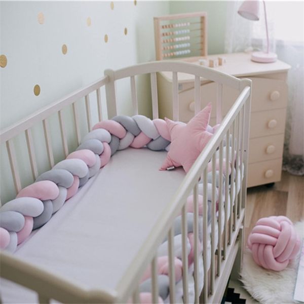 

bumpers in the crib for the baby room 1m/2m/3m bumper bed braid knot pillow cushion protector cot decor weaving drop 211025