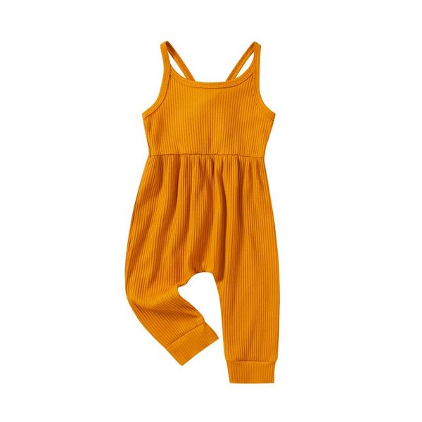 

jumpsuits 2021 breathable little girls suspender jumpsuit summer toddlers solid color round collar backless sleeveless romper trousers, Blue