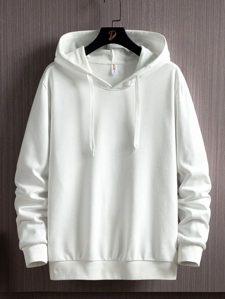 

men drawstring detail solid hoodie 46pf#, Black