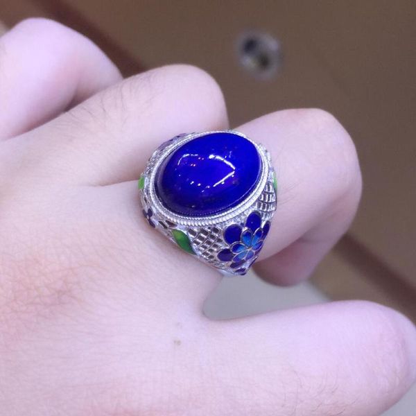 

100% 925 sterling silver women's ring natural gemstone lapis lazuli luxury jewelry wedding anniversary gift cluster rings, Golden;silver
