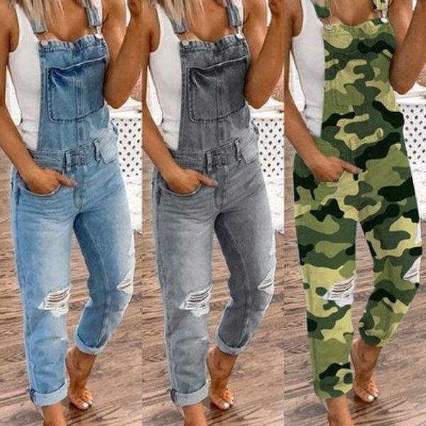 

women denim bib overalls jeans jumpsuits and rompers ladies ripped hole casual long playsuit pockets jumpsuit for womens, Black;white