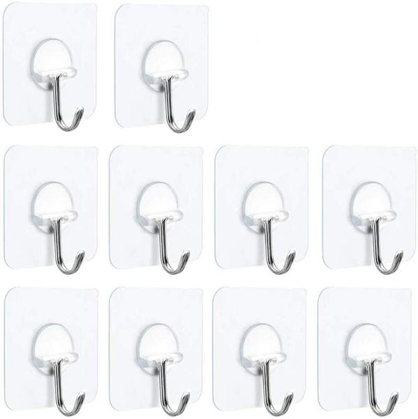 

hooks & rails wall heavy duty 15lbtransparent reusable seamless adhesive shower stick on for hanging bathroom kitchen